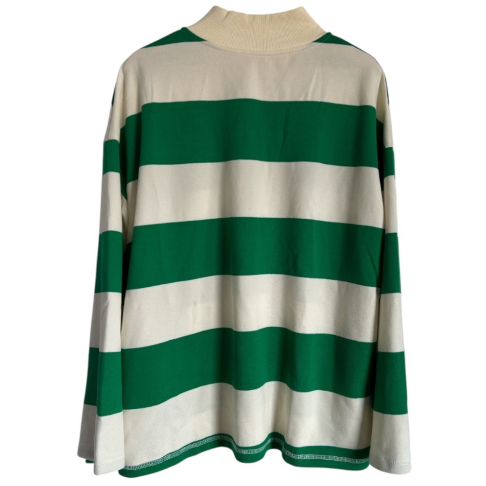 π Green & Cream Striped Rugby Shirt Partial Zip-Up Size 2XL New Without Tag - Picture 4 of 14